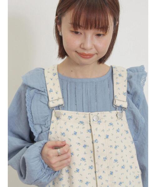 Samansa Mos2（サマンサ モスモス）の「ドビーストライプレースフリルブラウス（シャツ/ブラウス・レディース・ブルー/オフホワイト/レッド/ブラック・F）」の4枚目の写真