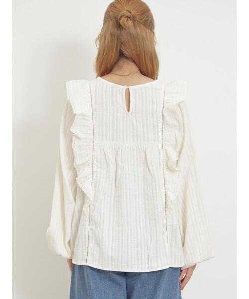 Samansa Mos2（サマンサ モスモス）の「ドビーストライプレースフリルブラウス（シャツ/ブラウス・レディース・ブルー/オフホワイト/レッド/ブラック・F）」の6枚目の写真