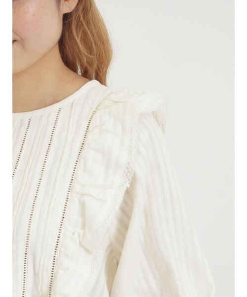 Samansa Mos2（サマンサ モスモス）の「ドビーストライプレースフリルブラウス（シャツ/ブラウス・レディース・ブルー/オフホワイト/レッド/ブラック・F）」の8枚目の写真