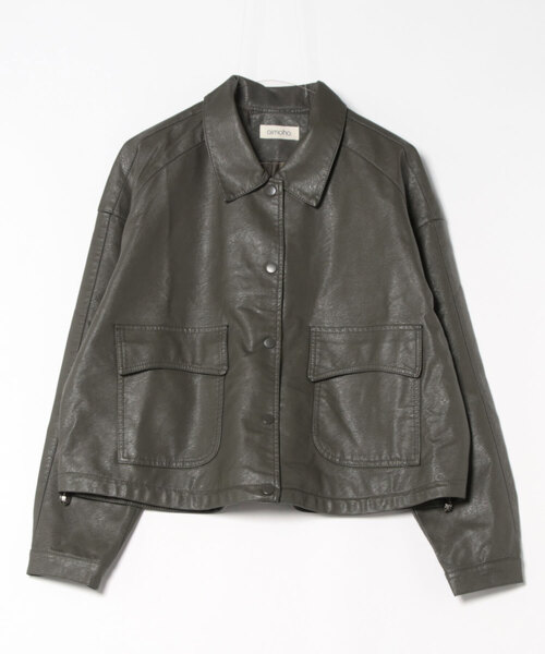 aimoha（アイモハ）の「クラシックカラーデザインPUレザージャケット（ライダースジャケット・レディース・ブラック/カーキ/グレー・MEDIUM/LARGE）」の20枚目の写真