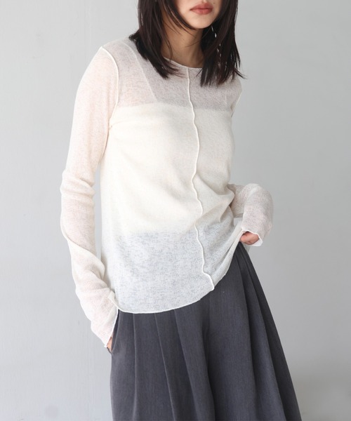 hellam(へラム)の「杢スラブメロートップス(Tシャツ/カットソー・レディース・イエロー/ブラック/杢グレー/アイボリー・FREE)」の2枚目の写真