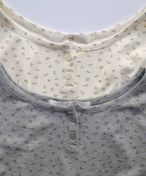 Crisp（クリスプ）の「ヘンリーネックフラワーTシャツ（Tシャツ/カットソー・レディース・グレー/アイボリー・FREE）」の18枚目の写真