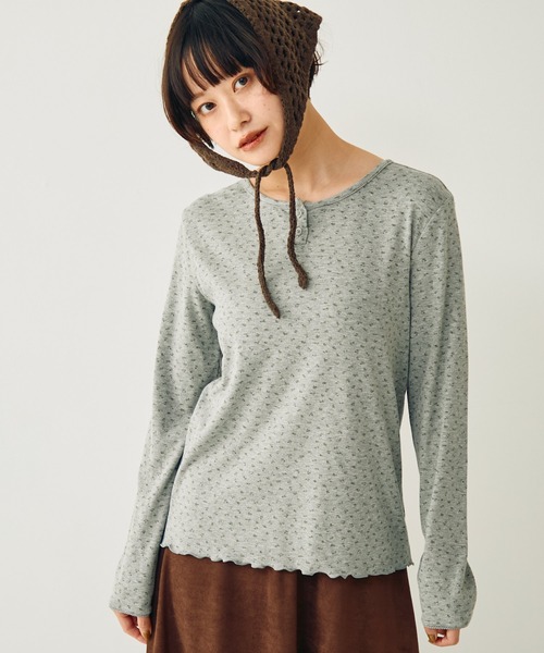 Crisp（クリスプ）の「ヘンリーネックフラワーTシャツ（Tシャツ/カットソー・レディース・グレー/アイボリー・FREE）」の22枚目の写真