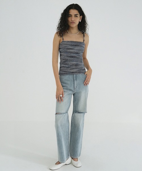 CLANE（クラネ）の「MIX BORDER SIDE HOLE KNIT TOPS（キャミソール・レディース・ブルー/オレンジ・1/2）」の13枚目の写真