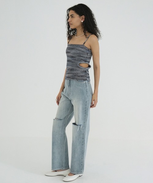 セール】MIX BORDER SIDE HOLE KNIT TOPS（キャミソール）｜CLANE