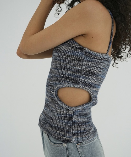 セール】MIX BORDER SIDE HOLE KNIT TOPS（キャミソール）｜CLANE