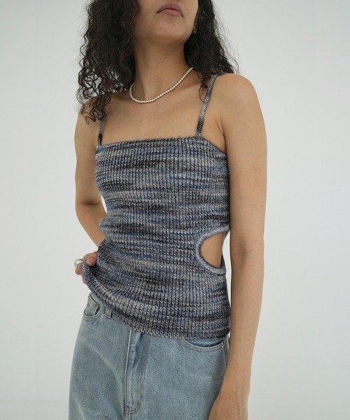 セール】MIX BORDER SIDE HOLE KNIT TOPS（キャミソール）｜CLANE