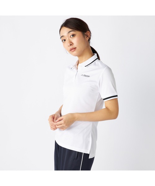 Kappa（カッパ）の「Kappa カッパ 半袖 ポロシャツ ワンポイント ロゴ 紫外線対策 UVカット 吸汗速乾 メッシュ ハーフボタン 衿袖ライン入り Tシャツ（ポロシャツ・レディース・ブラック/ホワイト/ネイビー・M/L/LL）」の4枚目の写真