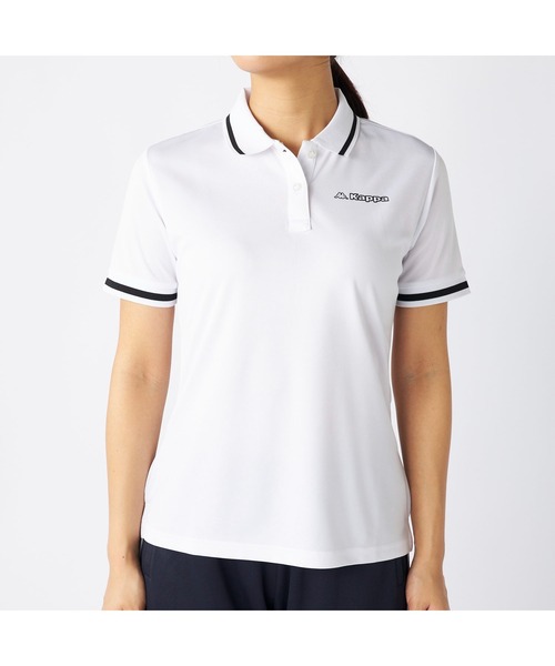 Kappa（カッパ）の「Kappa カッパ 半袖 ポロシャツ ワンポイント ロゴ 紫外線対策 UVカット 吸汗速乾 メッシュ ハーフボタン 衿袖ライン入り Tシャツ（ポロシャツ・レディース・ブラック/ホワイト/ネイビー・M/L/LL）」の8枚目の写真