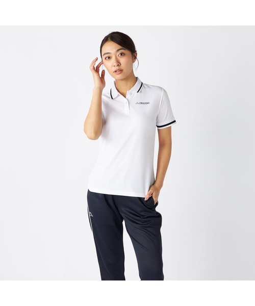 Kappa（カッパ）の「Kappa カッパ 半袖 ポロシャツ ワンポイント ロゴ 紫外線対策 UVカット 吸汗速乾 メッシュ ハーフボタン 衿袖ライン入り Tシャツ（ポロシャツ・レディース・ブラック/ホワイト/ネイビー・M/L/LL）」の5枚目の写真