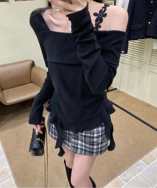 ason ショルダーデザイン トップス セール】ハーフオフショルダートップス（Tシャツ/カットソー