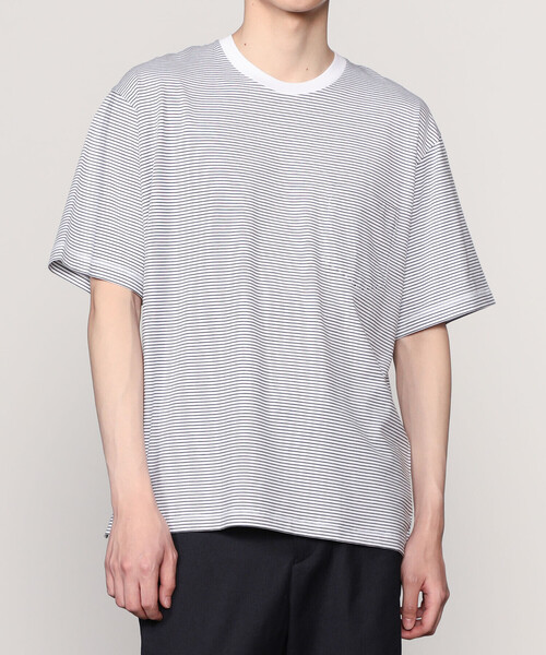 handvaerk | 60/2 クルーネックビッグポケットTシャツ STRIPE