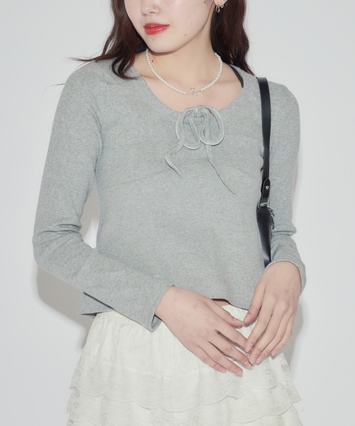 ROOPTOKYO(ループトウキョウ)の「ギャザーリボンカットソー 秋物 秋服 2026年秋冬(Tシャツ/カットソー・レディース・グレー/ホワイト・FREE)」の14枚目の写真