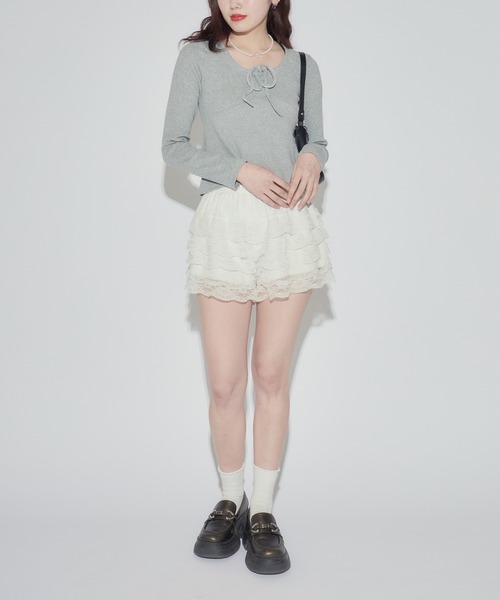 ROOPTOKYO(ループトウキョウ)の「ギャザーリボンカットソー 秋物 秋服 2026年秋冬(Tシャツ/カットソー・レディース・グレー/ホワイト・FREE)」の10枚目の写真