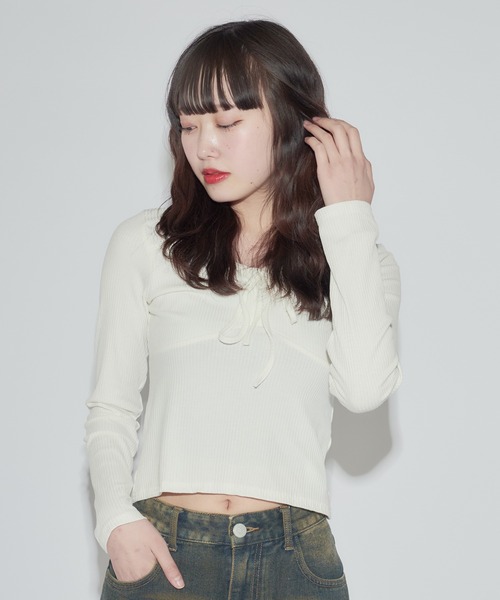 ROOPTOKYO(ループトウキョウ)の「ギャザーリボンカットソー 秋物 秋服 2026年秋冬(Tシャツ/カットソー・レディース・グレー/ホワイト・FREE)」の17枚目の写真