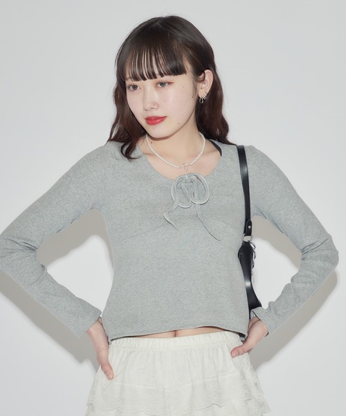 ROOPTOKYO(ループトウキョウ)の「ギャザーリボンカットソー 秋物 秋服 2026年秋冬(Tシャツ/カットソー・レディース・グレー/ホワイト・FREE)」の15枚目の写真