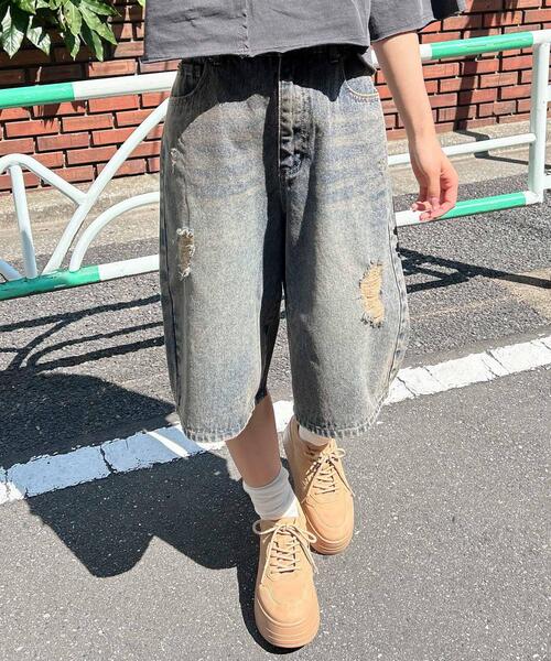 タイムセール　GANNI デニムハーフパンツ クラッシュデニムハーフパンツ（デニムパンツ）｜INGNI（イング