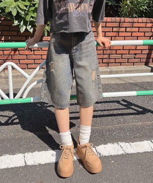 INGNI（イング）の「クラッシュデニムハーフパンツ（デニムパンツ・レディース・ブルー系その他/ブルー系その他4/グレー・M）」の9枚目の写真