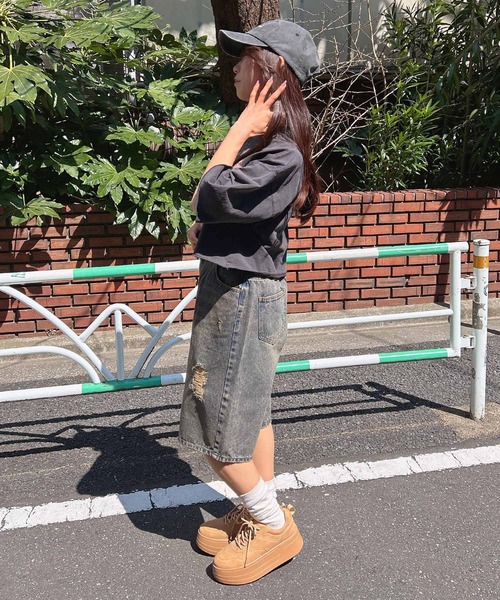 INGNI（イング）の「クラッシュデニムハーフパンツ（デニムパンツ・レディース・ブルー系その他/ブルー系その他4/グレー・M）」の10枚目の写真