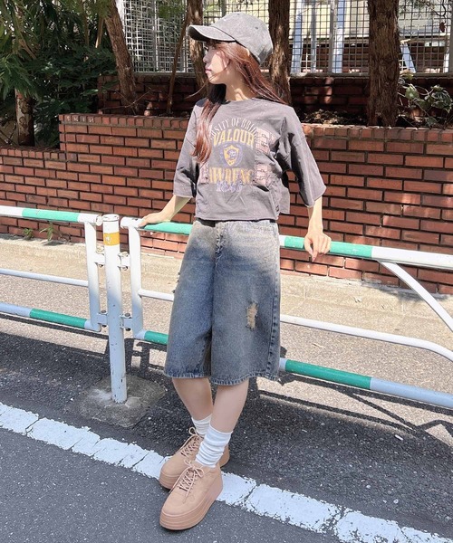 INGNI（イング）の「クラッシュデニムハーフパンツ（デニムパンツ・レディース・ブルー系その他/ブルー系その他4/グレー・M）」の12枚目の写真