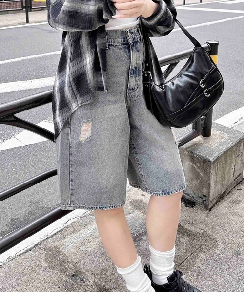 INGNI（イング）の「クラッシュデニムハーフパンツ（デニムパンツ・レディース・ブルー系その他/ブルー系その他4/グレー・M）」の13枚目の写真