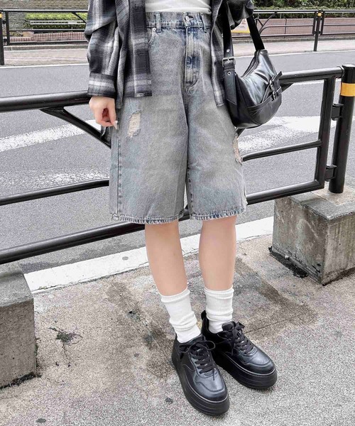INGNI（イング）の「クラッシュデニムハーフパンツ（デニムパンツ・レディース・ブルー系その他/ブルー系その他4/グレー・M）」の14枚目の写真