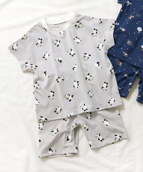 apres les cours（アプレレクール）の「パンダ・乗り物柄 半袖パジャマ（ルームウェア/パジャマ・キッズ・グレー/ネイビー・80/90/100/110/120/130）」の2枚目の写真