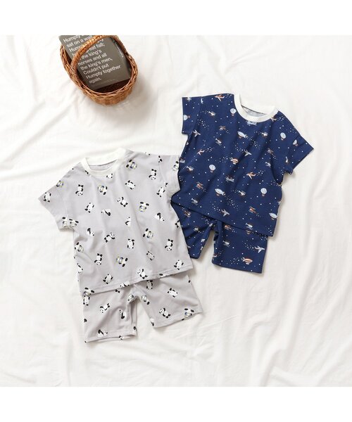 apres les cours（アプレレクール）の「パンダ・乗り物柄 半袖パジャマ（ルームウェア/パジャマ・キッズ・グレー/ネイビー・80/90/100/110/120/130）」の3枚目の写真