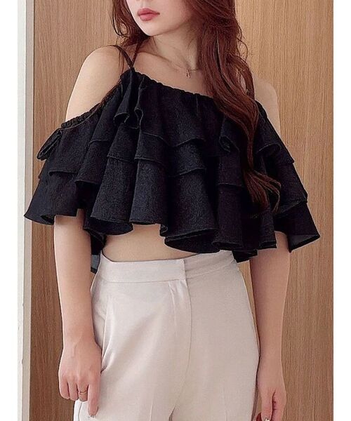 MERCURYDUO（マーキュリーデュオ）の「オフショルフリルブラウス（シャツ/ブラウス・レディース・インディゴブルー/オフホワイト/その他1/ブラック・FREE）」の3枚目の写真