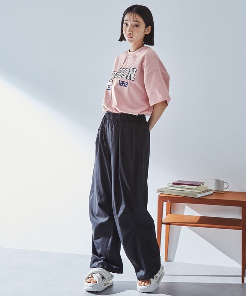 tシャツ リメイクライクカレッジ（半袖） レディース tシャツ リメイクライク カレッジロゴ刺繍スイッチング半袖T