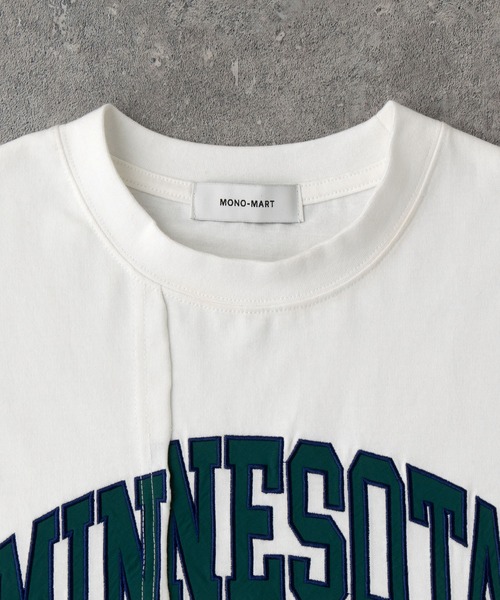 MONO-MART(モノマート)の「リメイクライク カレッジロゴ刺繍スイッチング半袖Tシャツ(Tシャツ/カットソー・レディース・スミクロ/ピンク/オフホワイト・FREE)」の21枚目の写真