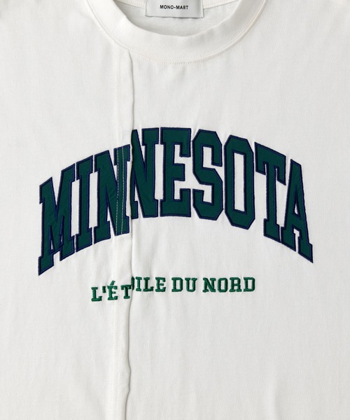 tシャツ リメイクライクカレッジ（半袖） レディース tシャツ リメイクライク カレッジロゴ刺繍スイッチング半袖T