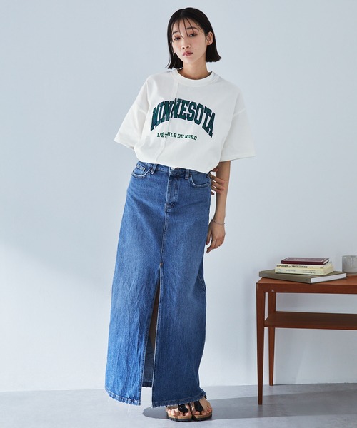 tシャツ リメイクライクカレッジ（半袖） レディース リメイクライク カレッジロゴ刺繍スイッチング半袖Tシャツ MONO