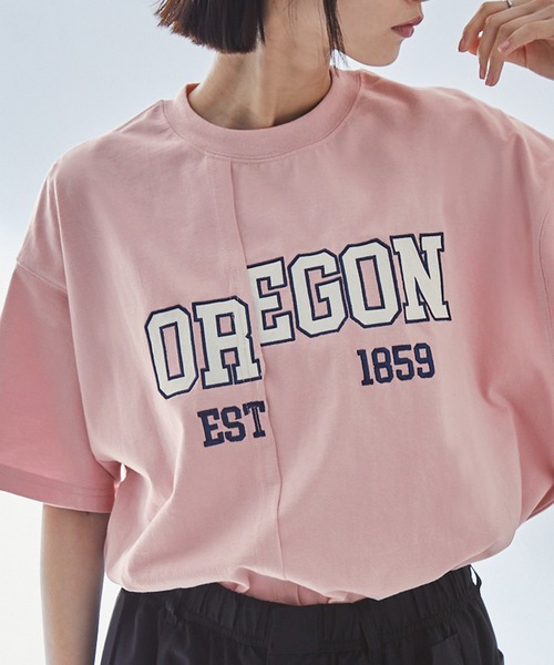 tシャツ リメイクライクカレッジ（半袖） レディース リメイクライク カレッジロゴ刺繍スイッチング半袖Tシャツ MONO