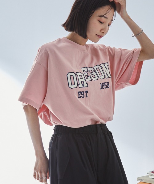 tシャツ リメイクライクカレッジ（半袖） レディース リメイクライク カレッジロゴ刺繍スイッチング半袖Tシャツ MONO