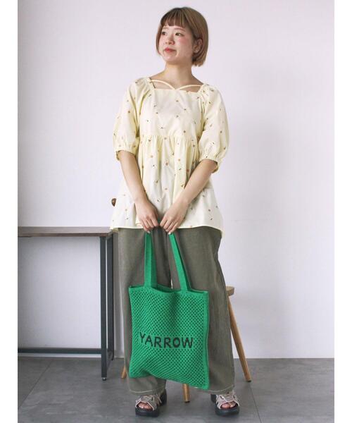 ehka sopo（エヘカソポ）の「透かし編みニットバッグ（ハンドバッグ・レディース・ピンク/グリーン/キナリ・F）」の8枚目の写真