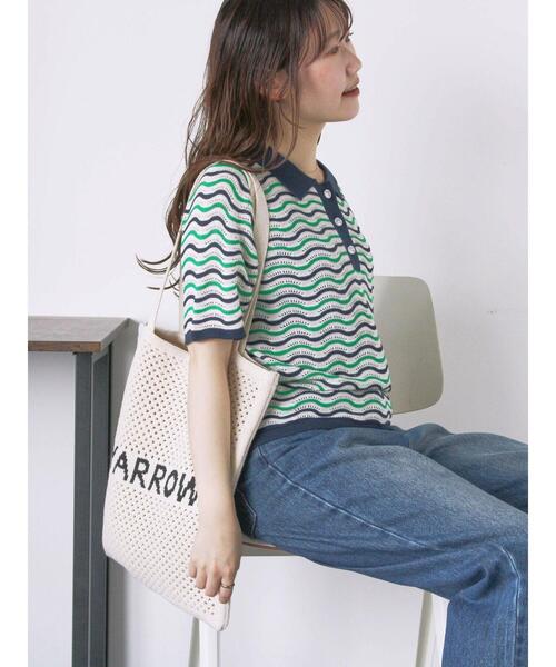 ehka sopo（エヘカソポ）の「透かし編みニットバッグ（ハンドバッグ・レディース・ピンク/グリーン/キナリ・F）」の10枚目の写真