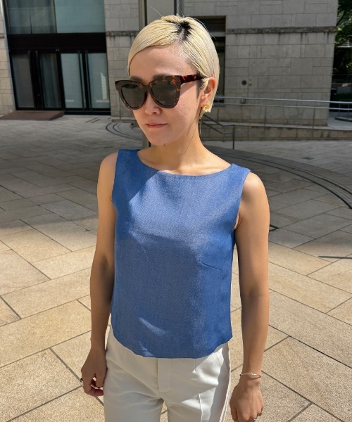 JENNE(ジェンヌ)の「エアリーデニム見えトップス(Tシャツ/カットソー・レディース・ブルー/ネイビー・LARGE/MEDIUM/SMALL)」の3枚目の写真