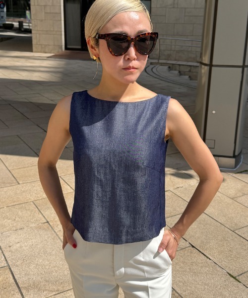 JENNE(ジェンヌ)の「エアリーデニム見えトップス(Tシャツ/カットソー・レディース・ブルー/ネイビー・LARGE/MEDIUM/SMALL)」の21枚目の写真