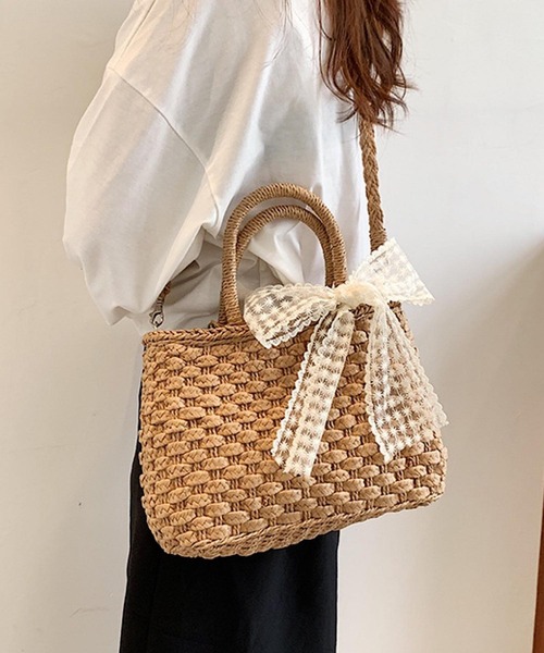 VIBGYOR(ヴィブジョー)の「Mignonjour/レースリボン付き2wayかごバッグ M2751(かごバッグ・レディース・ブラウン/ベージュ・FREE)」の8枚目の写真