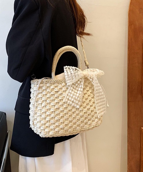VIBGYOR(ヴィブジョー)の「Mignonjour/レースリボン付き2wayかごバッグ M2751(かごバッグ・レディース・ブラウン/ベージュ・FREE)」の10枚目の写真