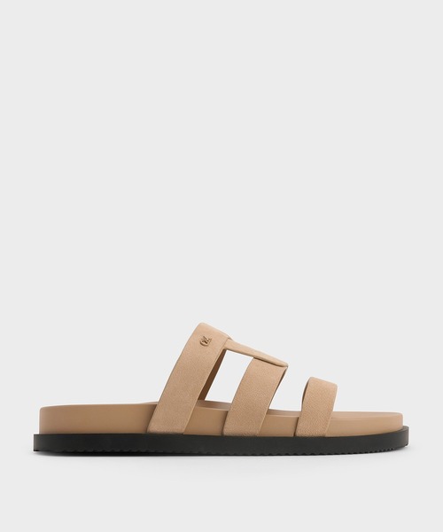CHARLES & KEITH(チャールズ & キース)の「Joan ジョアン レザースライドサンダル(サンダル・レディース・ベージュ/ブラック・24.5cm/23.5cm/23cm/22.5cm/25.5cm/25cm)」の2枚目の写真