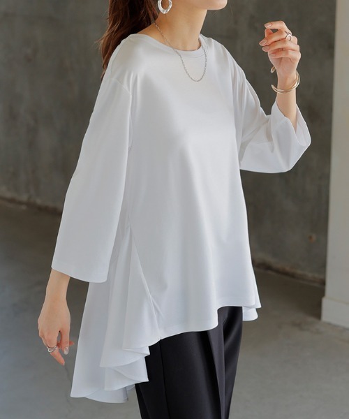 HUG.U(ハグユー)の「まるでシルク。 接触冷感フレアTシャツ(Tシャツ/カットソー・レディース・アイボリー/ブラック/スモークピンク/ダークグレー/ミント/ホワイト・FREE)」の8枚目の写真
