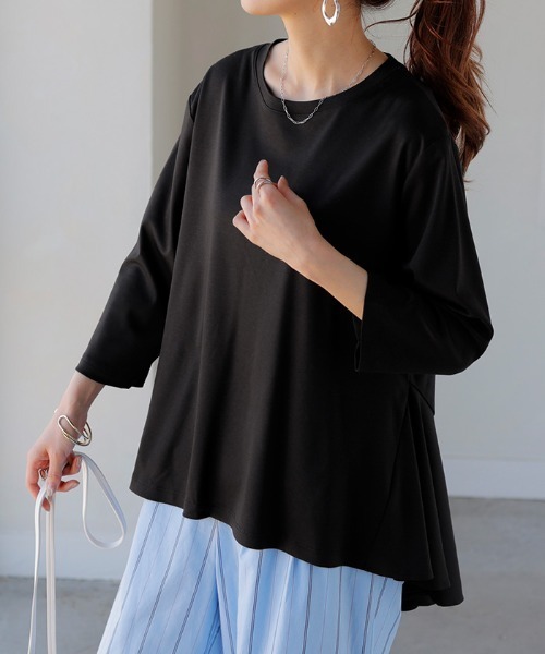 HUG.U(ハグユー)の「まるでシルク。 接触冷感フレアTシャツ(Tシャツ/カットソー・レディース・アイボリー/ブラック/スモークピンク/ダークグレー/ミント/ホワイト・FREE)」の22枚目の写真