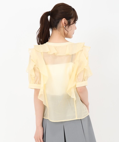31 Sons de mode（トランテアン　ソン　ドゥ　モード）の「2025春夏新作 シアーラッフルブラウス（シャツ/ブラウス・レディース・ネイビー/イエロー/ホワイト・ﾌﾘ-）」の10枚目の写真