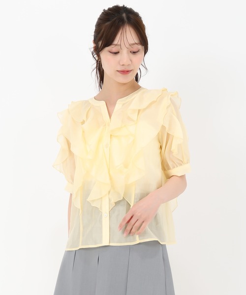 31 Sons de mode（トランテアン　ソン　ドゥ　モード）の「2025春夏新作 シアーラッフルブラウス（シャツ/ブラウス・レディース・ネイビー/イエロー/ホワイト・ﾌﾘ-）」の19枚目の写真