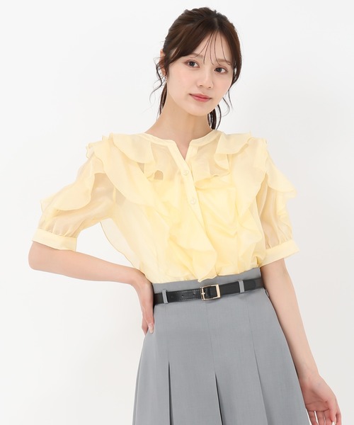 31 Sons de mode（トランテアン　ソン　ドゥ　モード）の「2025春夏新作 シアーラッフルブラウス（シャツ/ブラウス・レディース・ネイビー/イエロー/ホワイト・ﾌﾘ-）」の20枚目の写真