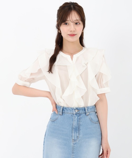 31 Sons de mode（トランテアン　ソン　ドゥ　モード）の「2025春夏新作 シアーラッフルブラウス（シャツ/ブラウス・レディース・ネイビー/イエロー/ホワイト・ﾌﾘ-）」の22枚目の写真