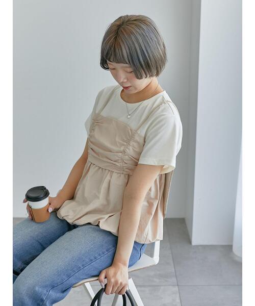 ehka sopo(エヘカソポ)の「ビスチェドッキングTシャツ(Tシャツ/カットソー・レディース・サックスブルー/ブラック/ベージュ・F)」の3枚目の写真