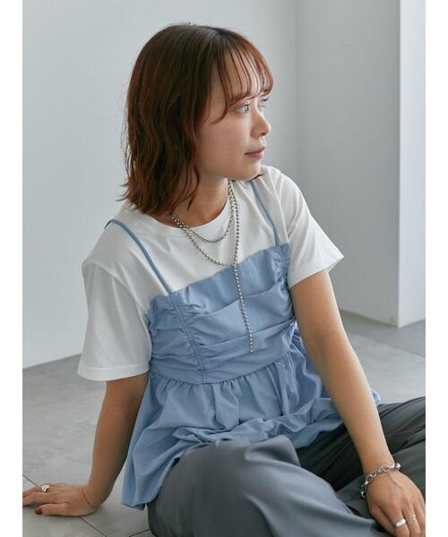 ehka sopo(エヘカソポ)の「ビスチェドッキングTシャツ(Tシャツ/カットソー・レディース・サックスブルー/ブラック/ベージュ・F)」の1枚目の写真